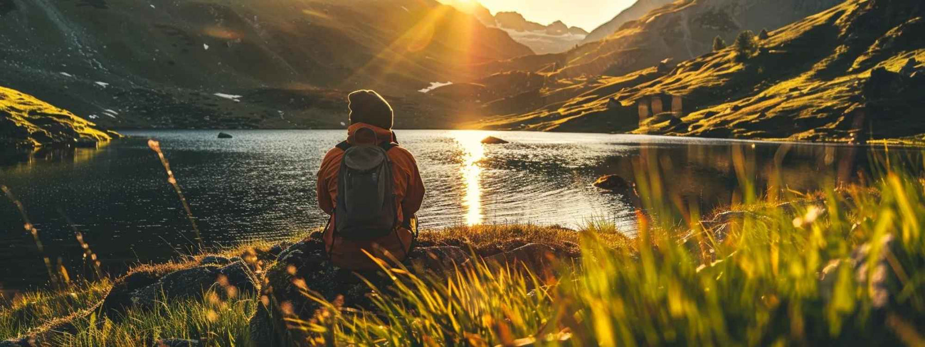 A person sits quietly by a lake at sunset, soaking in the peaceful view, showing the calming Benefits of Outdoor Activities for Health