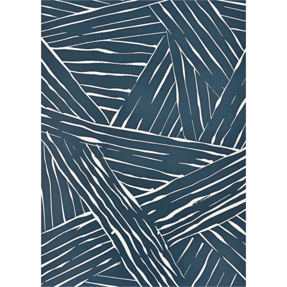 A top-down view displays the full geometric leaf pattern of Couristan Dolce Indoor/Outdoor Rug - Parquet/Ink with overlapping ivory lines