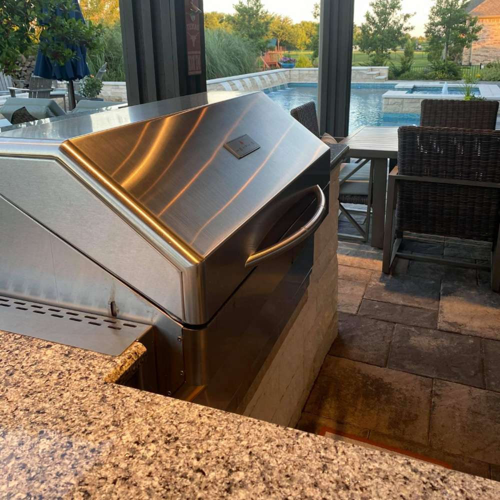 A close-up of the burn pot in the Memphis Grills Elite Built-In ITC3