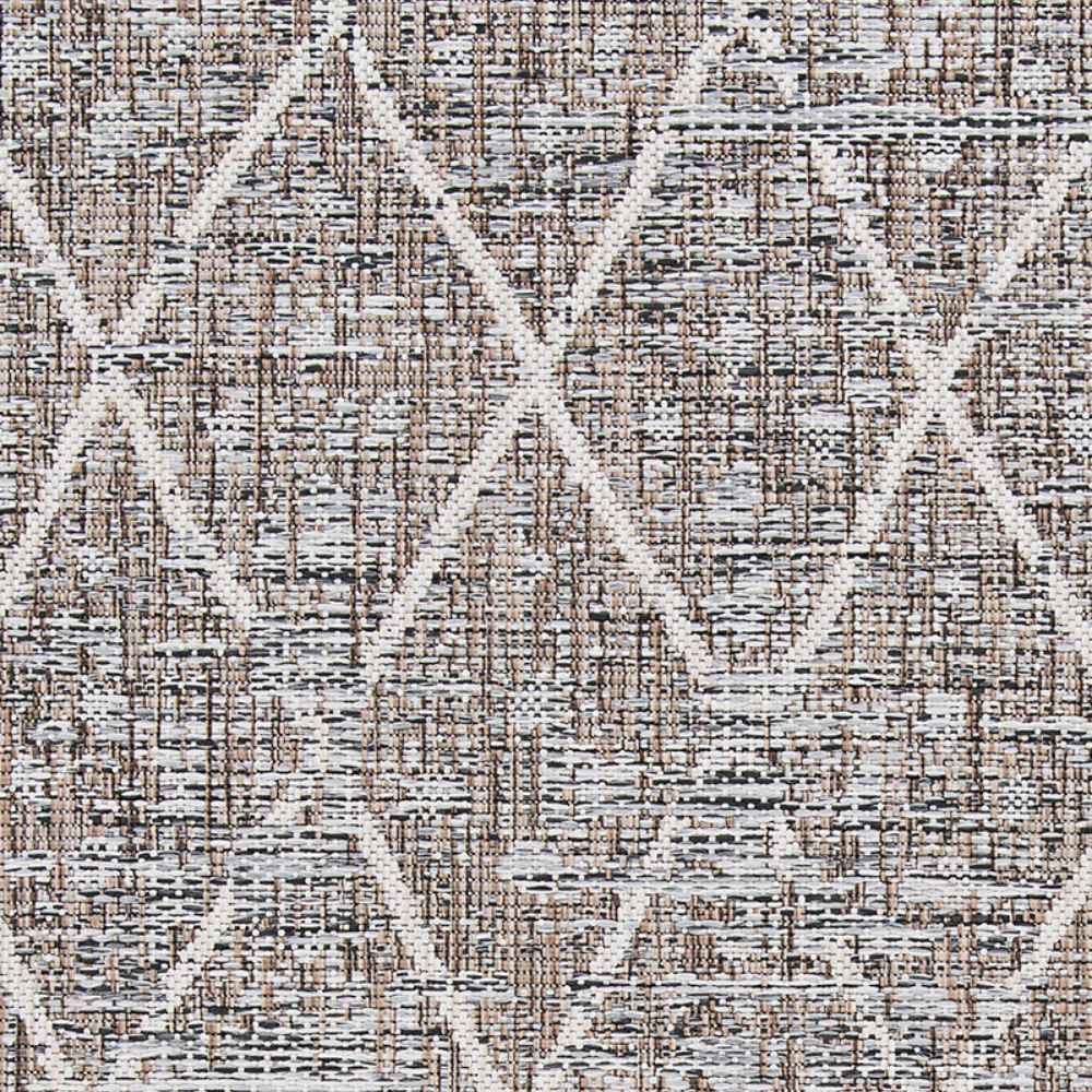 A close-up of the pattern on the Couristan Charm Indoor/Outdoor Rug - Thicket/Twig reveals an interwoven diamond design with mixed tones for added depth