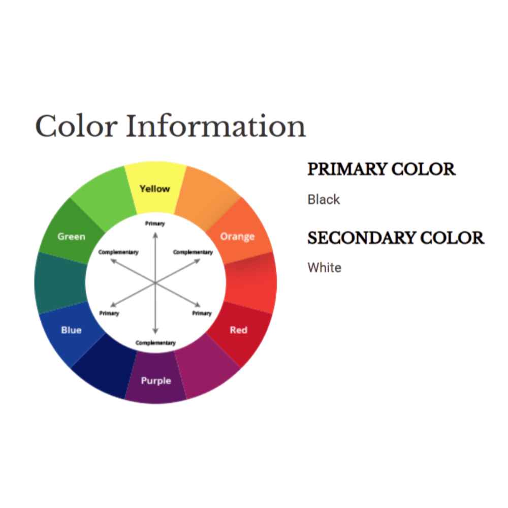 A color wheel graphic lists black as the primary and white as the secondary color of the Couristan Castille Indoor/Outdoor Rug - Graffiti/Black-White