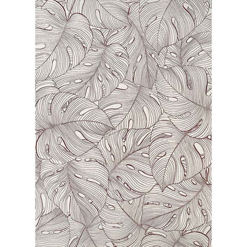 A full overhead view of the Couristan Castille Indoor/Outdoor Rug - Palma/Rouge showcases its complete leaf motif in red and white tones