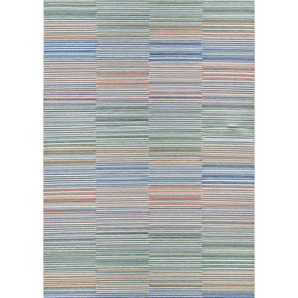 A full top-down view of the Couristan Cape Indoor/Outdoor Rug - Shoreham/Ivory-Multi shows its symmetrical design in multicolored stripes