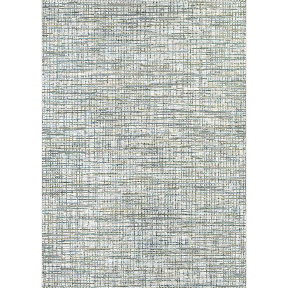 A full view of the Couristan Cape Indoor/Outdoor Rug - Falmouth/Ivory-Hunter reveals a uniform, abstract striped pattern with subtle color variations
