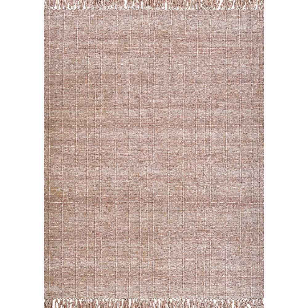 A full view shows the Couristan Ascot Indoor/Outdoor Rug - Windowpane/Rose with a soft checkered texture and fringe on both ends