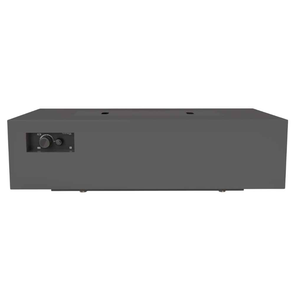 Charcoal Warming Trends AON Steel Rectangular Fire Pit Table highlights its low rectangular design and simple knob control