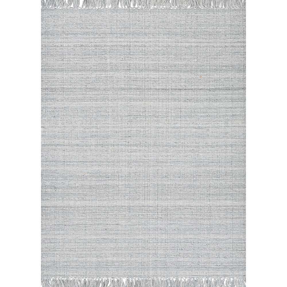 Couristan Ascot Indoor/Outdoor Rug - Windowpane/Grey is fully laid out with fringed edges and a soft, muted plaid-like pattern