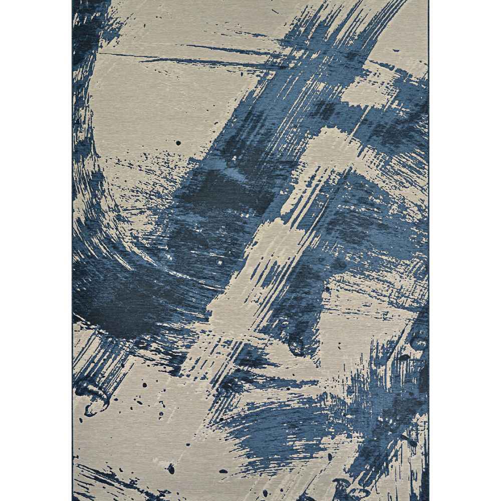 Couristan Castille Indoor/Outdoor Rug - Canvas/Orion is laid flat, showcasing its full brushstroke-style artwork in shades of blue and beige