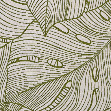 Couristan Castille Indoor/Outdoor Rug - Palma/Fern features a repeating leaf pattern with fine lines and organic curves in green on white
