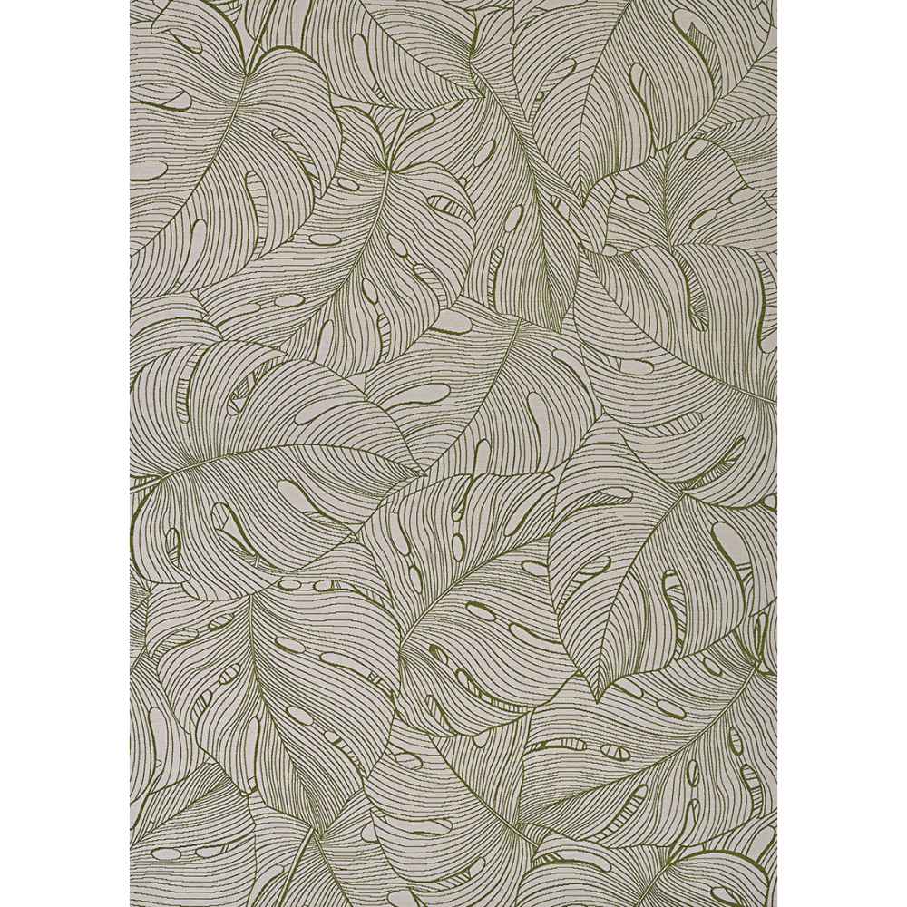 Couristan Castille Indoor/Outdoor Rug - Palma/Fern is shown in full from above, with an overlapping leaf design creating a vibrant natural look