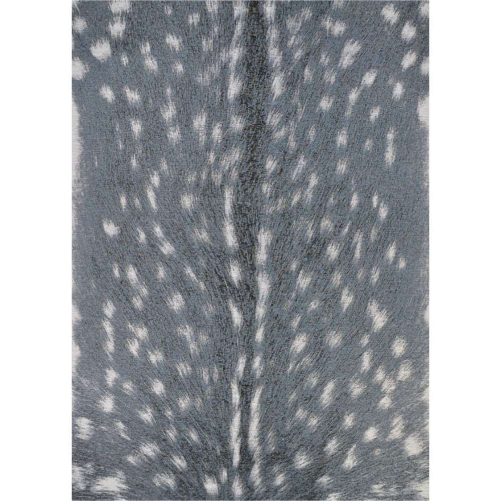 Couristan Dolce Indoor/Outdoor Rug - Hyena/Denim-Silver is fully shown from above with its symmetrical, nature-inspired ivory pattern