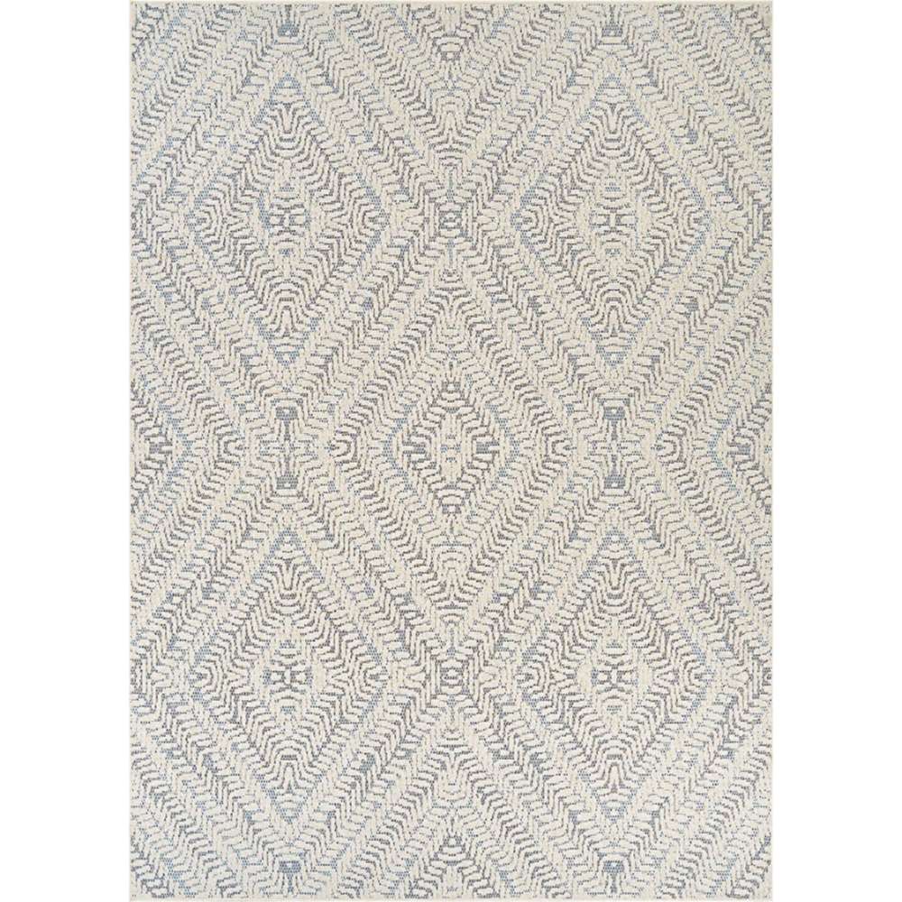 Couristan Liguria Indoor/Outdoor Rug - Levanto/Aqua features a diamond-shaped geometric pattern in aqua and ivory tones