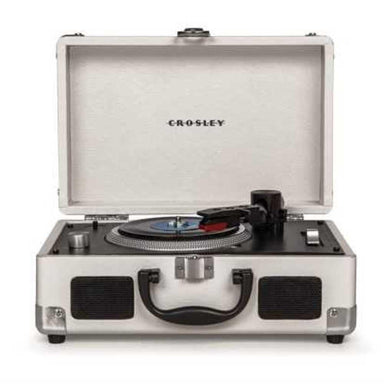 Crosley Mini Cruiser Turntable - White Sand open with its sleek white exterior and compact build