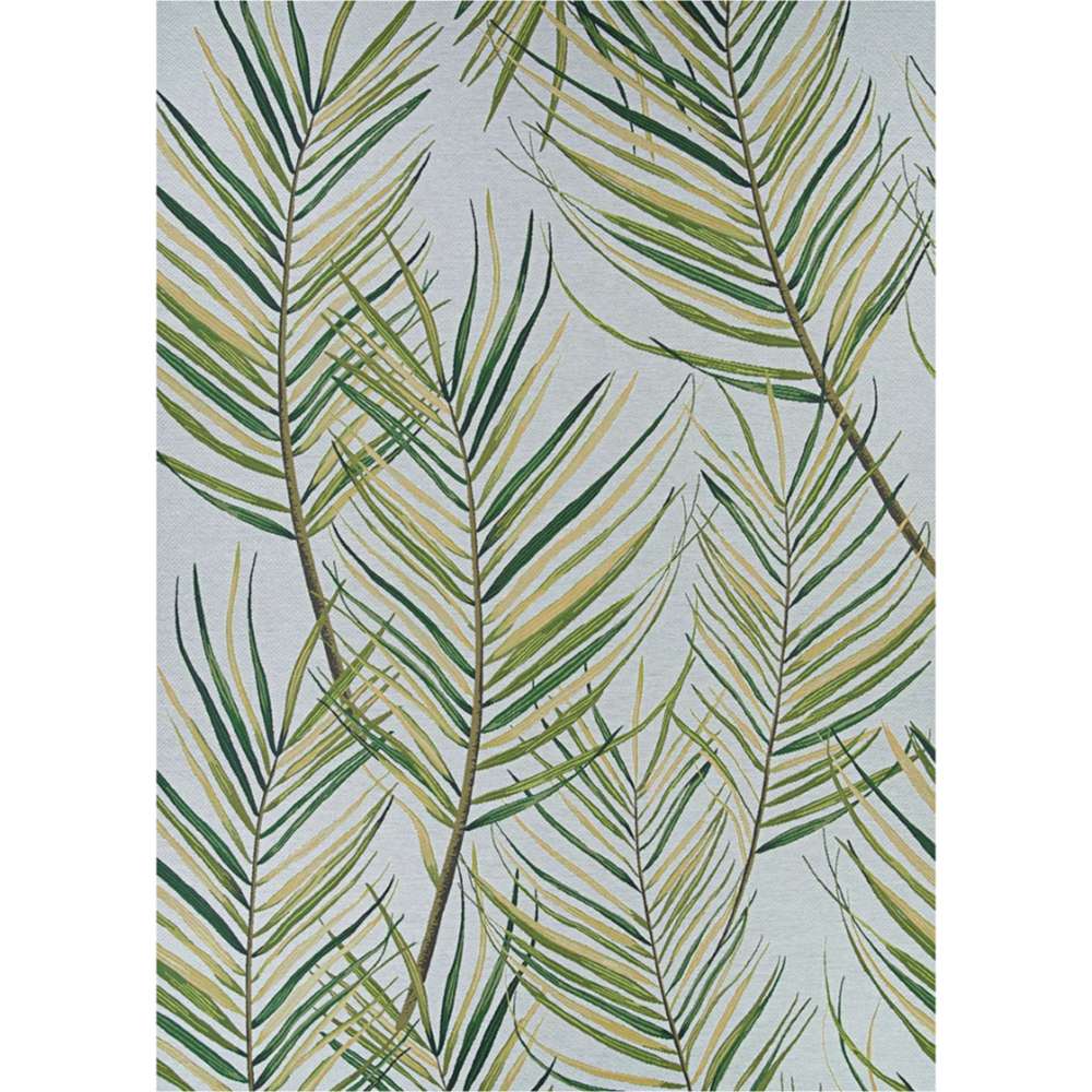 Full top-down view of Couristan Dolce Indoor/Outdoor Rug - Bamboo Forest/Frost reveals an elegant pattern of vertical palm leaves