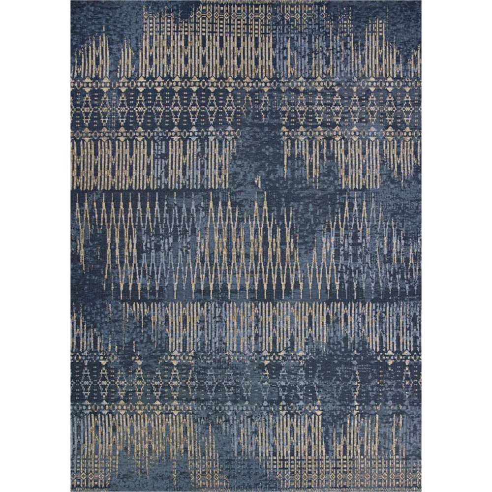 Full view of Couristan Dolce Indoor/Outdoor Rug - Blue Nile/Indigo displays its layered abstract and tribal-inspired design with symmetry and texture