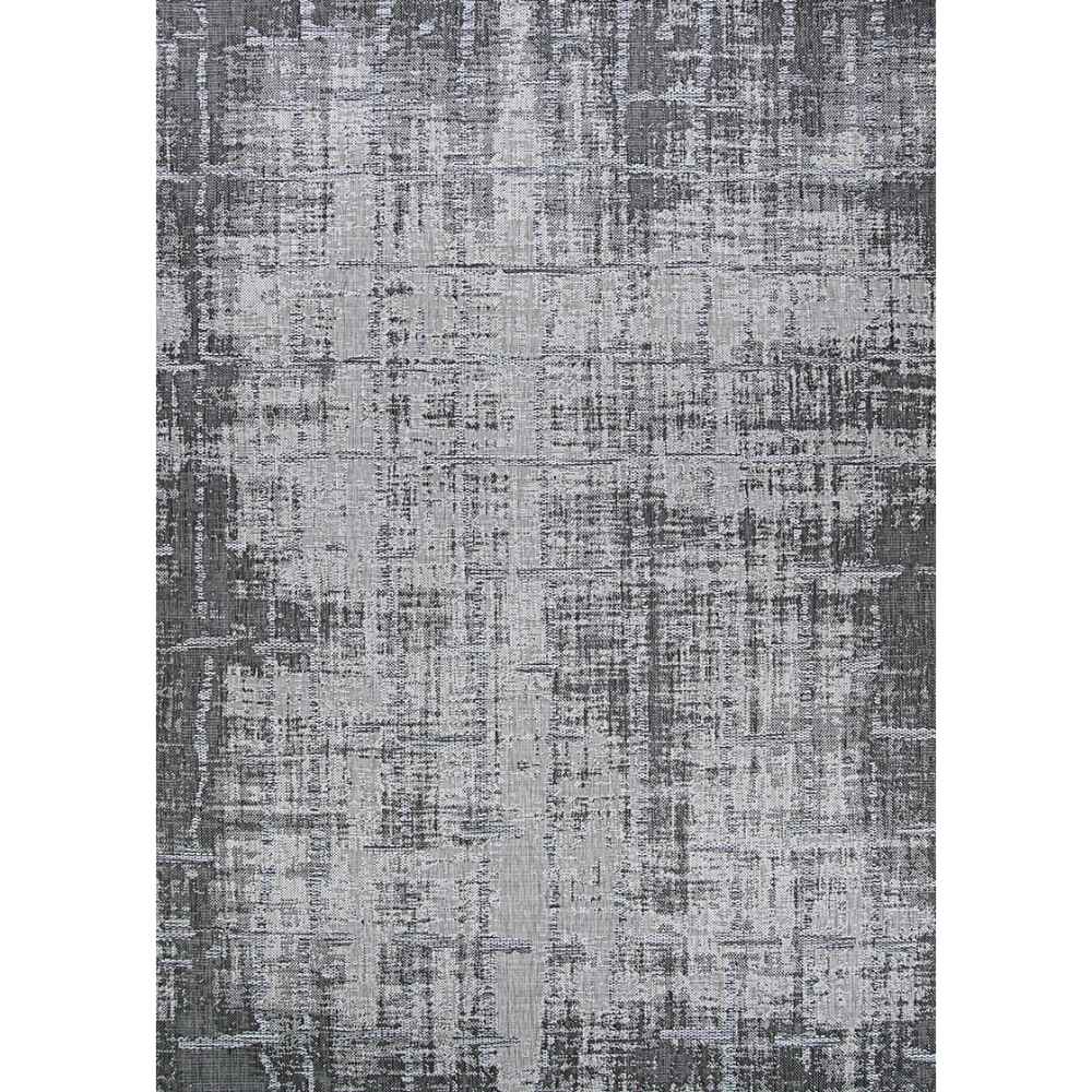 Full view displays the abstract, crosshatched design of the Couristan Charm Indoor/Outdoor Rug - Tiverton/Anthracite-Light Grey in light and dark grey tones