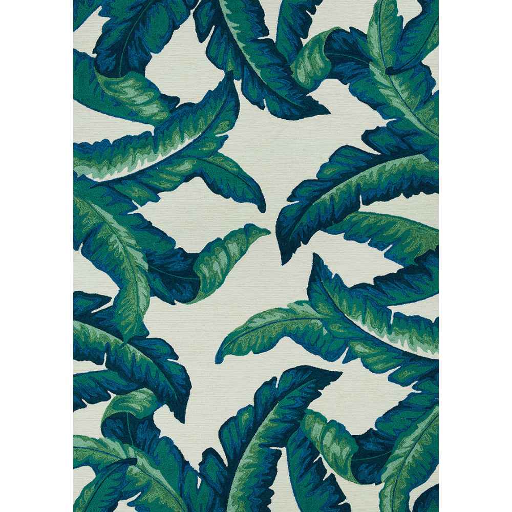 Full view of the rectangular Couristan Covington Indoor/Outdoor Rug - Palm Leaves/Green displays its continuous tropical palm leaf design