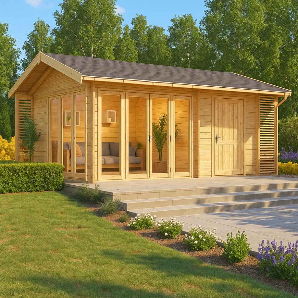 GardenHouse24 USA Konrad 44 B Garden Room floor plan shows two separate spaces with labeled dimensions