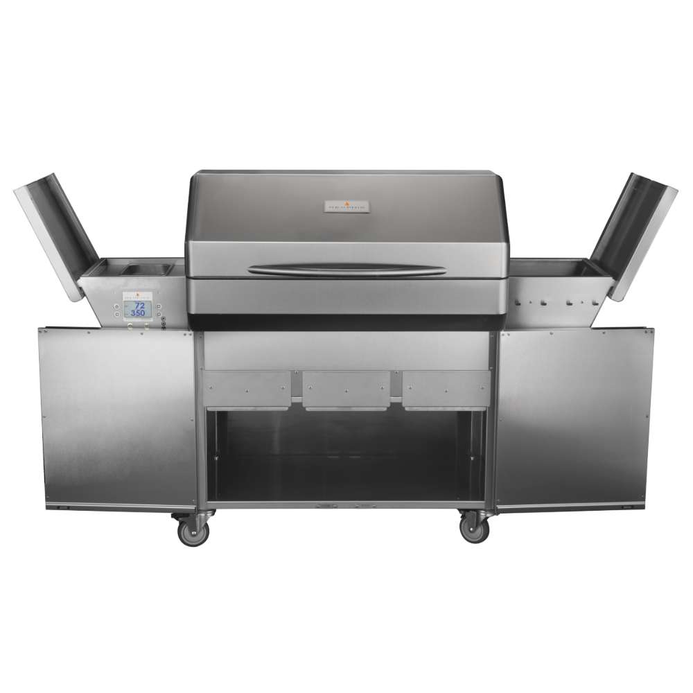 Memphis Grills Elite Cart ITC3 is displayed with its storage compartments open, revealing ample space