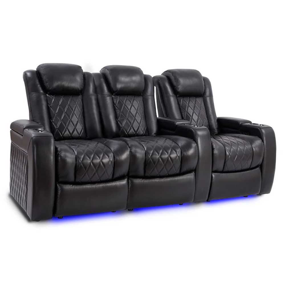 Midnight Black Valencia Tuscany Slim Home Theater Seating Row of 3 Loveseat Left Width 84 Height 43.5 Depth 40