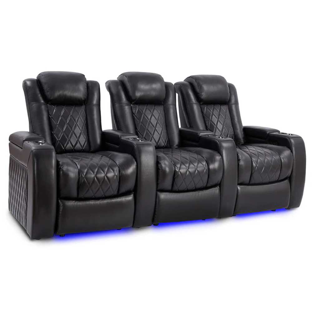 Midnight Black Valencia Tuscany Slim Home Theater Seating Row of 3 Width 90 Height 43.5 Depth 40