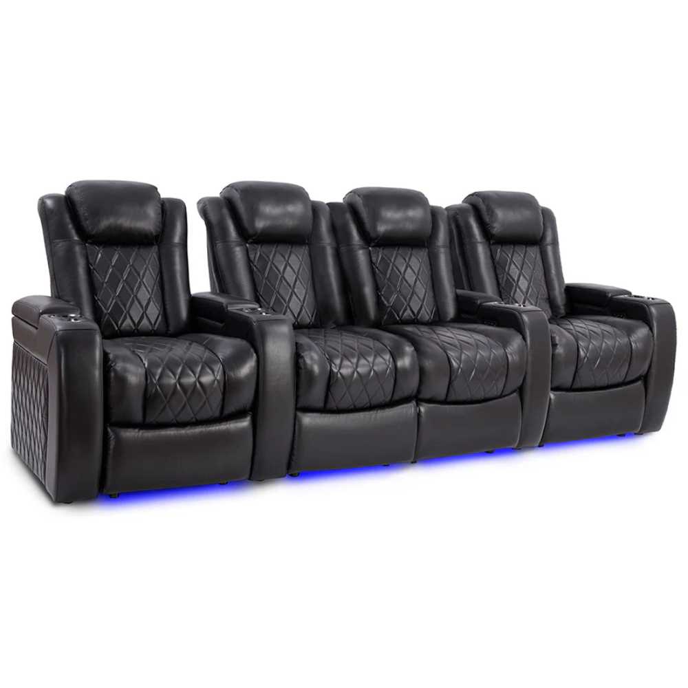Midnight Black Valencia Tuscany Slim Home Theater Seating Row of 4 Loveseat Center Width 112 Height 43.5 Depth 40
