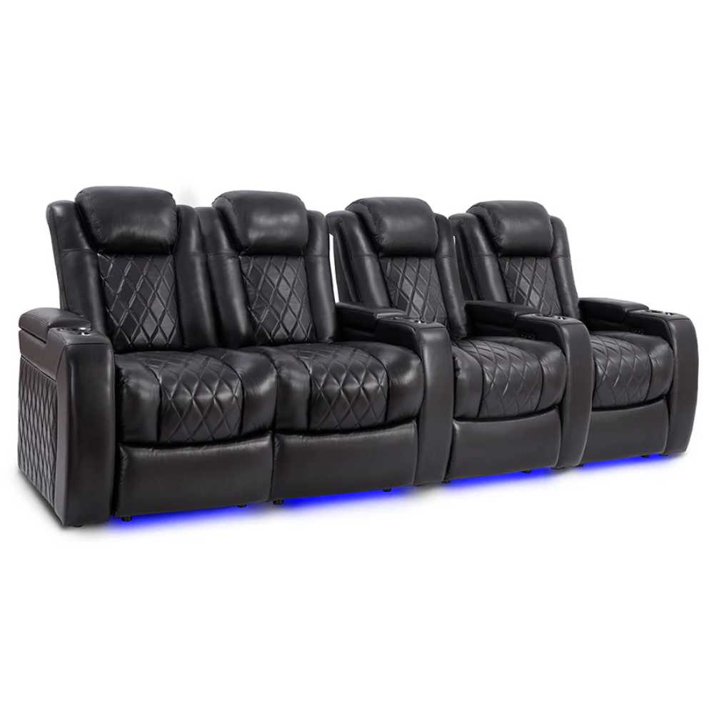 Midnight Black Valencia Tuscany Slim Home Theater Seating Row of 4 Loveseat Left Width 112 Height 43.5 Depth 40