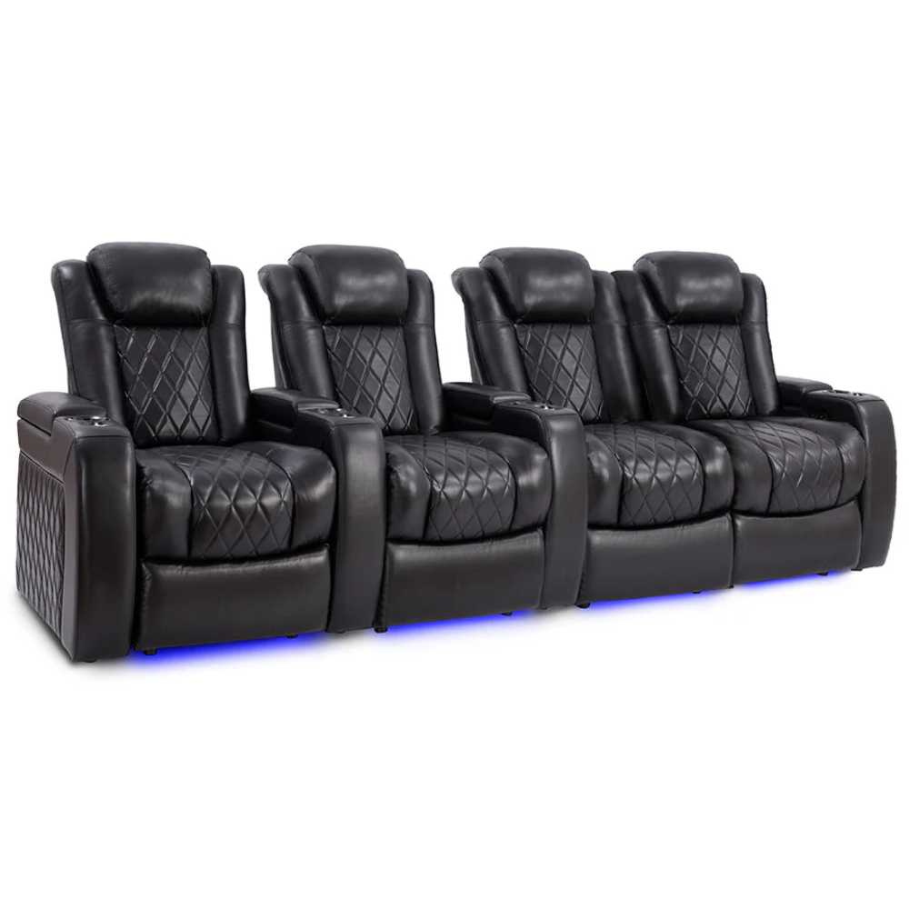 Midnight Black Valencia Tuscany Slim Home Theater Seating Row of 4 Loveseat Right Width 112 Height 43.5 Depth 40