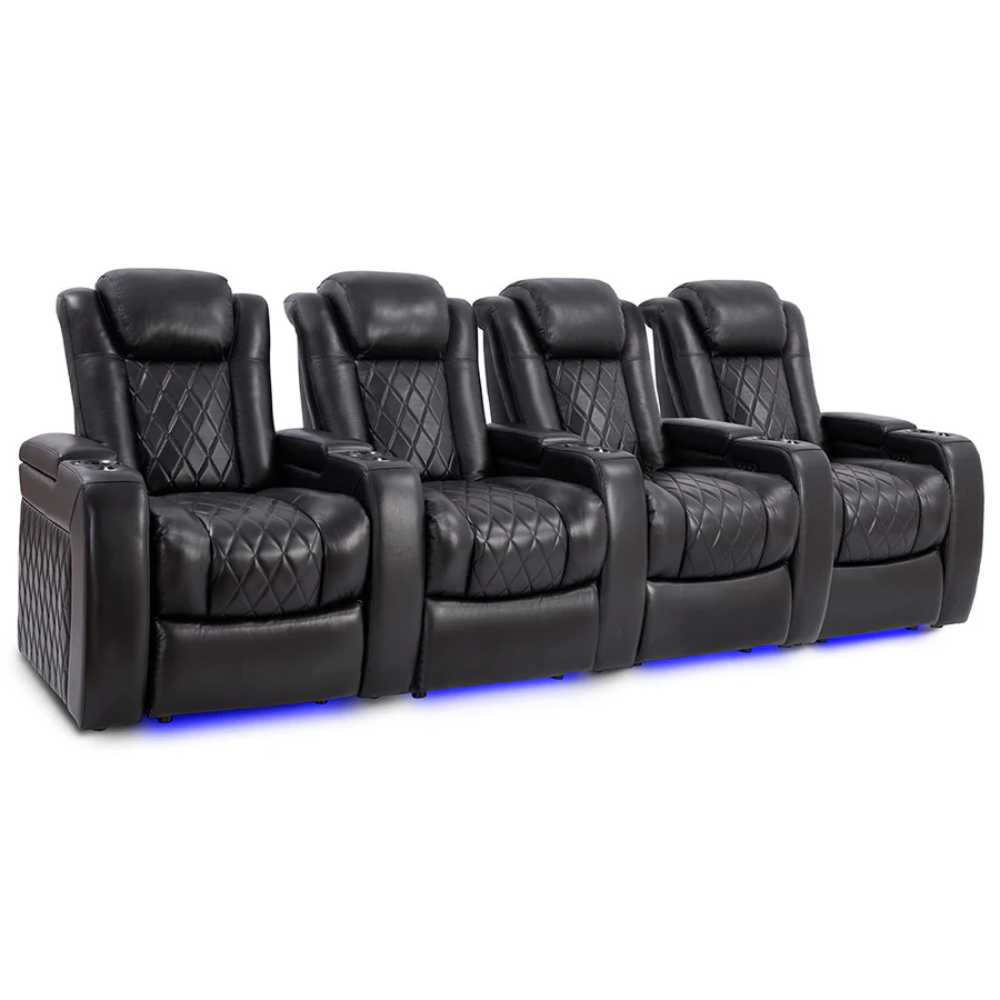 Midnight Black Valencia Tuscany Slim Home Theater Seating Row of 4 Width 118 Height 43.5 Depth 40