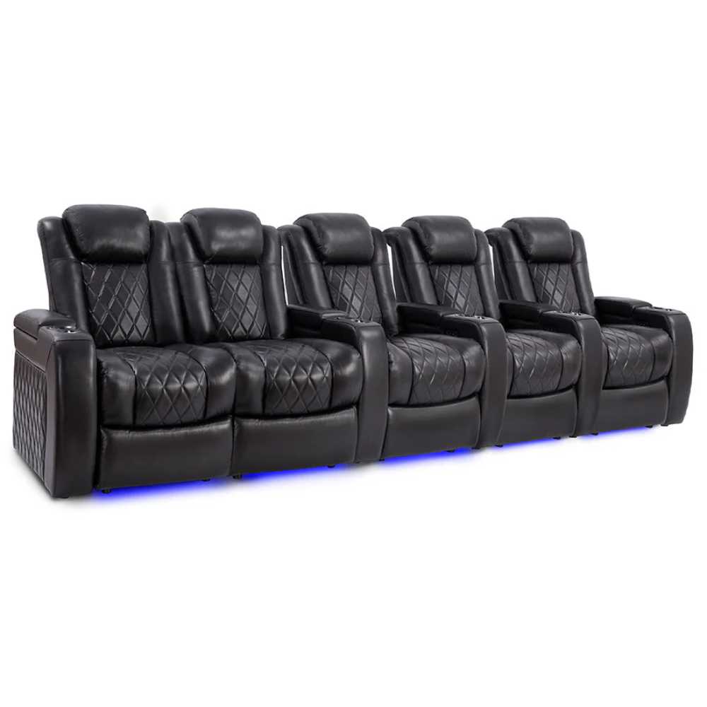 Midnight Black Valencia Tuscany Slim Home Theater Seating Row of 5 Loveseat Left Width 140 Height 43.5 Depth 40