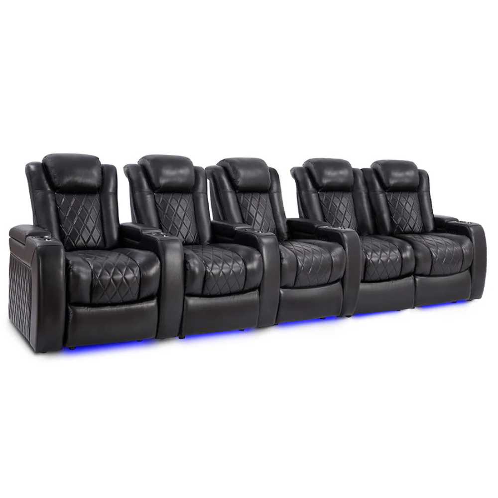 Midnight Black Valencia Tuscany Slim Home Theater Seating Row of 5 Loveseat Right Width 140 Height 43.5 Depth 40