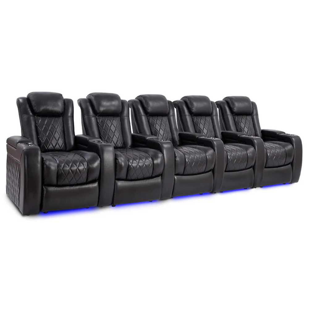Midnight Black Valencia Tuscany Slim Home Theater Seating Row of 5 Width 146 Height 43.5 Depth 40