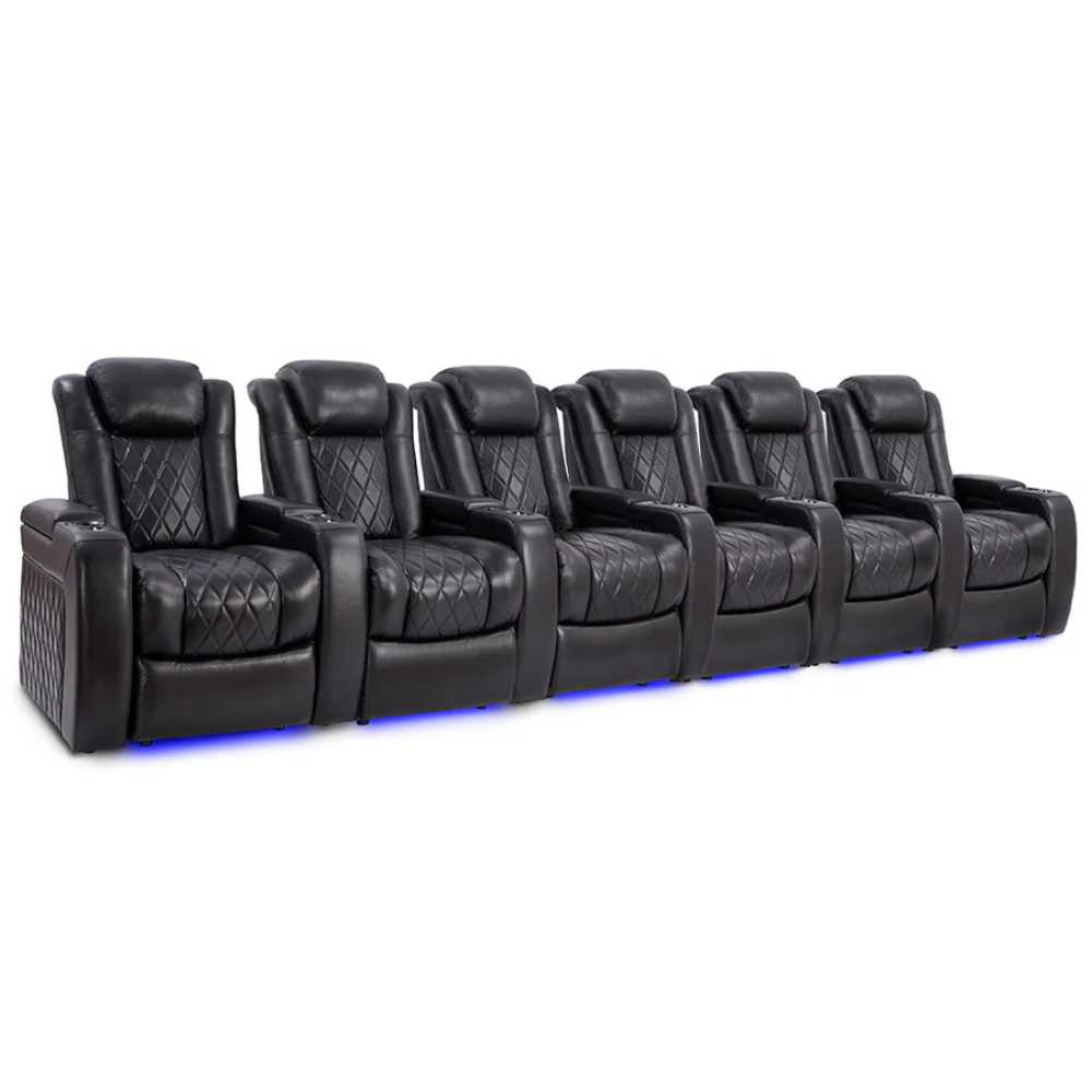 Midnight Black Valencia Tuscany Slim Home Theater Seating Row of 6 Width 174 Height 43.5 Depth 40