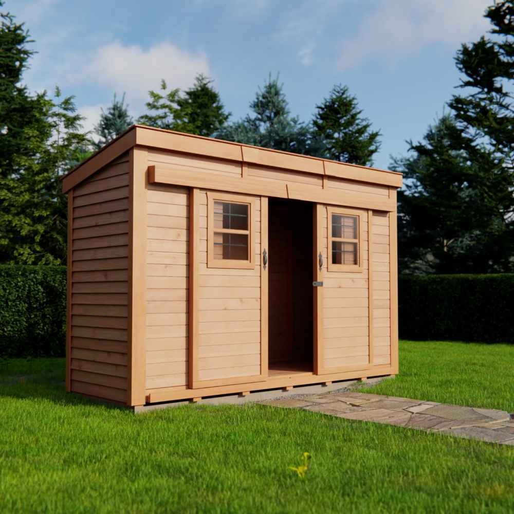 Outdoor Living Today GardenSaver 12×4 with Sliding Doors stands open in a sunny yard