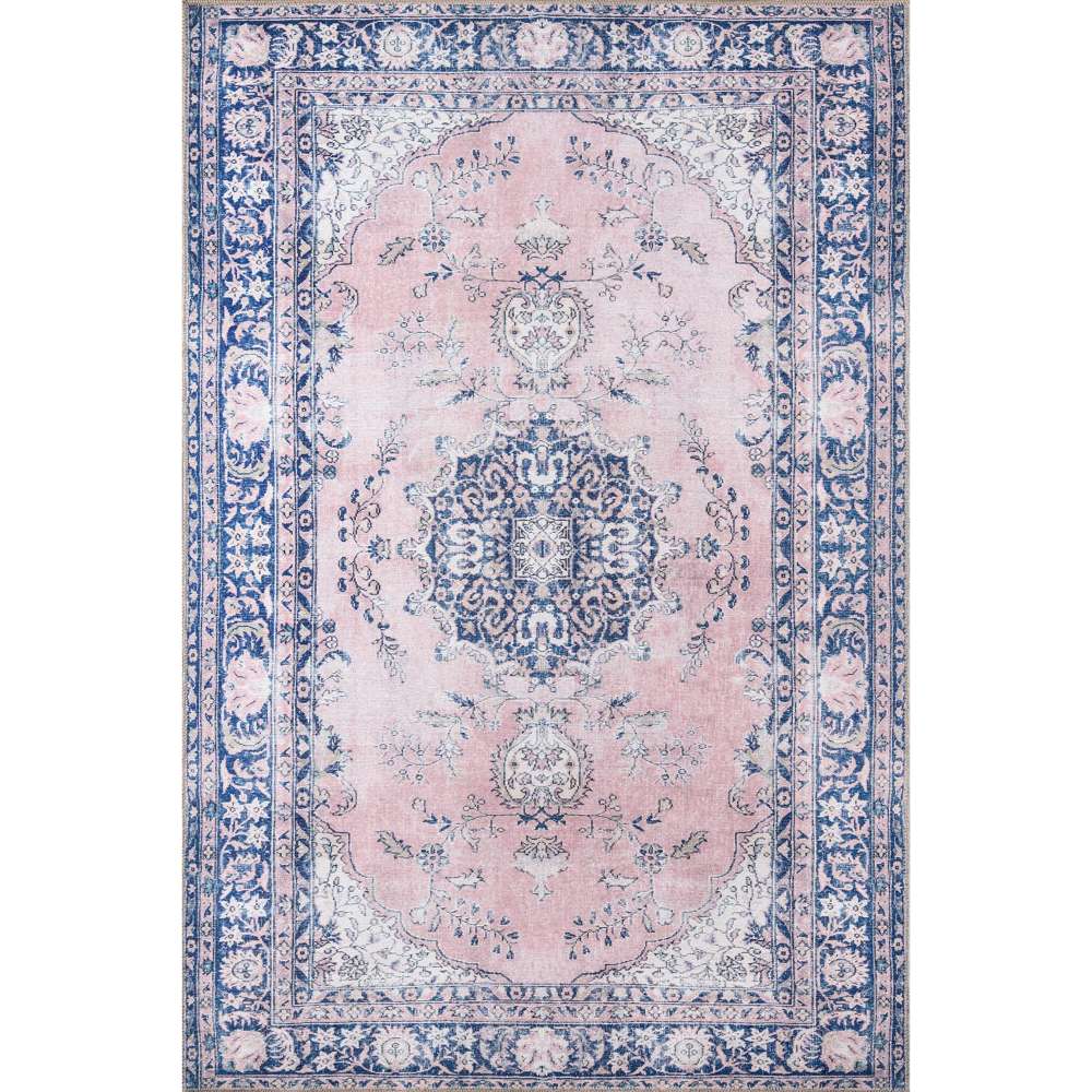 Rectangular design of Momeni Afshar Indoor Rug - AFS30 Pink displays a traditional Persian-inspired medallion pattern