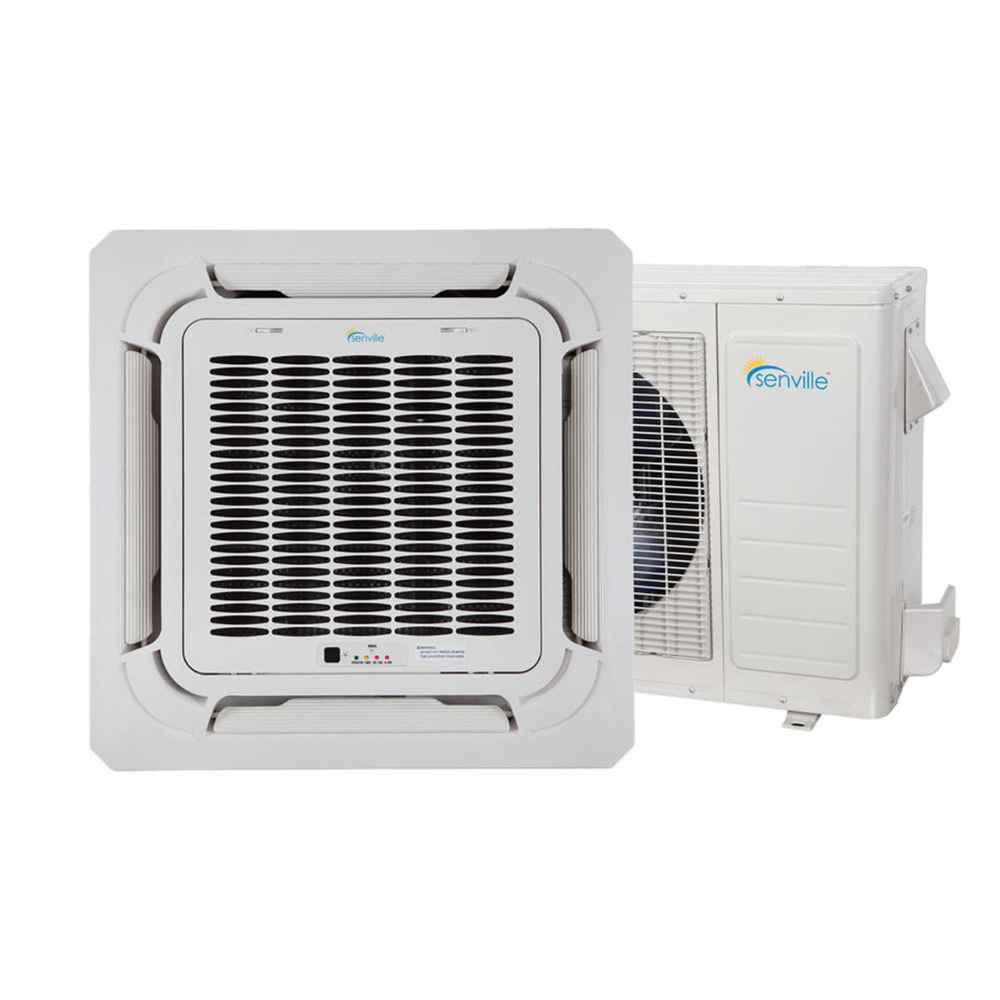 Senville 12000 BTU Ceiling Cassette Air Conditioner - Heat Pump - SENA12HFIC includes both the ceiling cassette indoor unit and the outdoor condenser