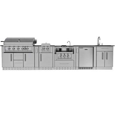 Sunstone Hill Country 13.6ft Outdoor Grill & Cabinet Island Package is displayed front-facing on a white background