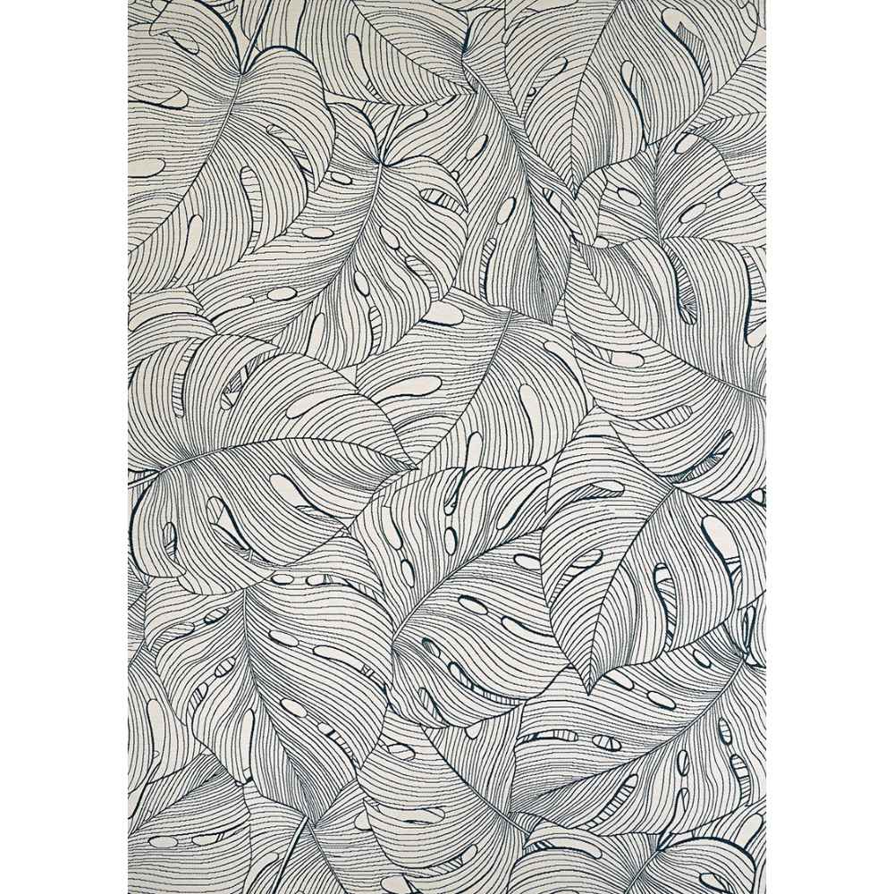 The full design of the Couristan Castille Indoor/Outdoor Rug - Palma/Petrol displays a repeating pattern of palm-like leaves