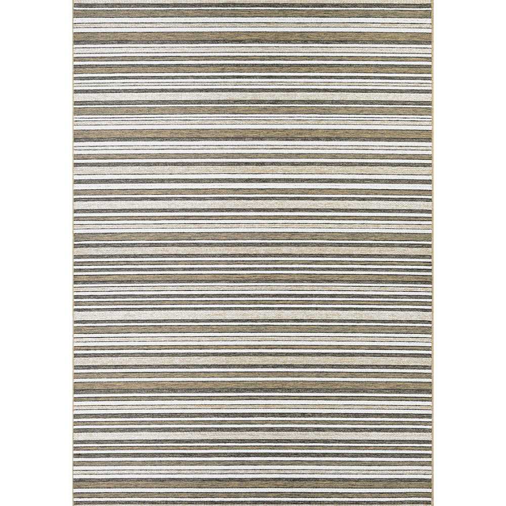 The full rectangular layout of the Couristan Cape Indoor/Outdoor Rug - Brockton/Light Brown-Ivory from above, capturing the consistent horizontal stripe pattern