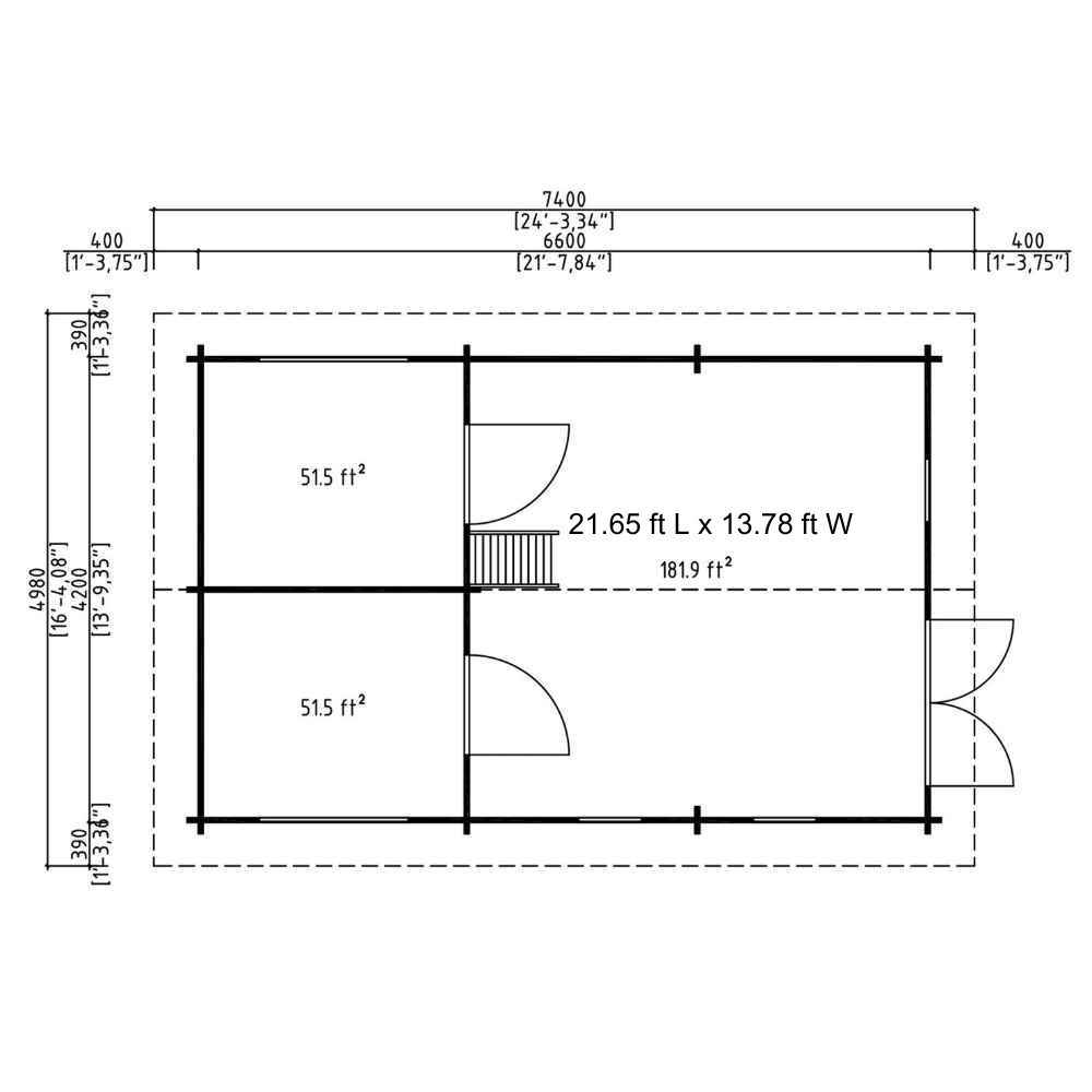 This diagram shows an alternative layout option for the GardenHouse24 USA Farum 44 Garden Room with open space and rearranged partition