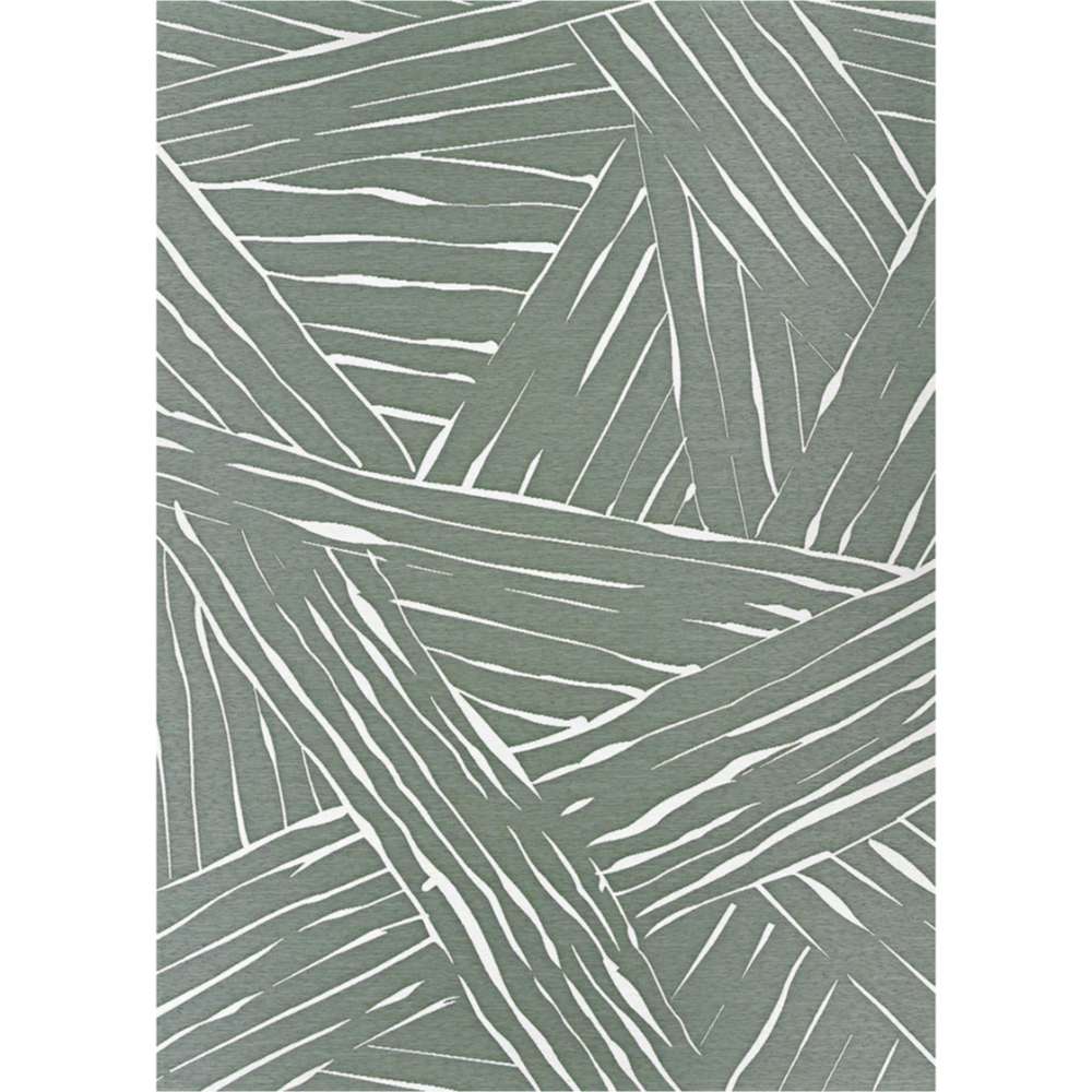 Top-down full view of Couristan Dolce Indoor/Outdoor Rug - Parquet/Fern displays an overlapping palm-leaf inspired pattern in ivory and green