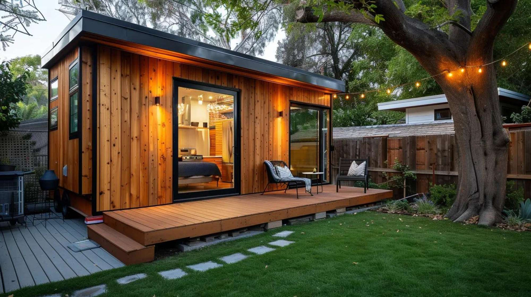 A bright, modern tiny house made of natural wood demonstrates what are tiny home kits and how they can create functional homes in small spaces