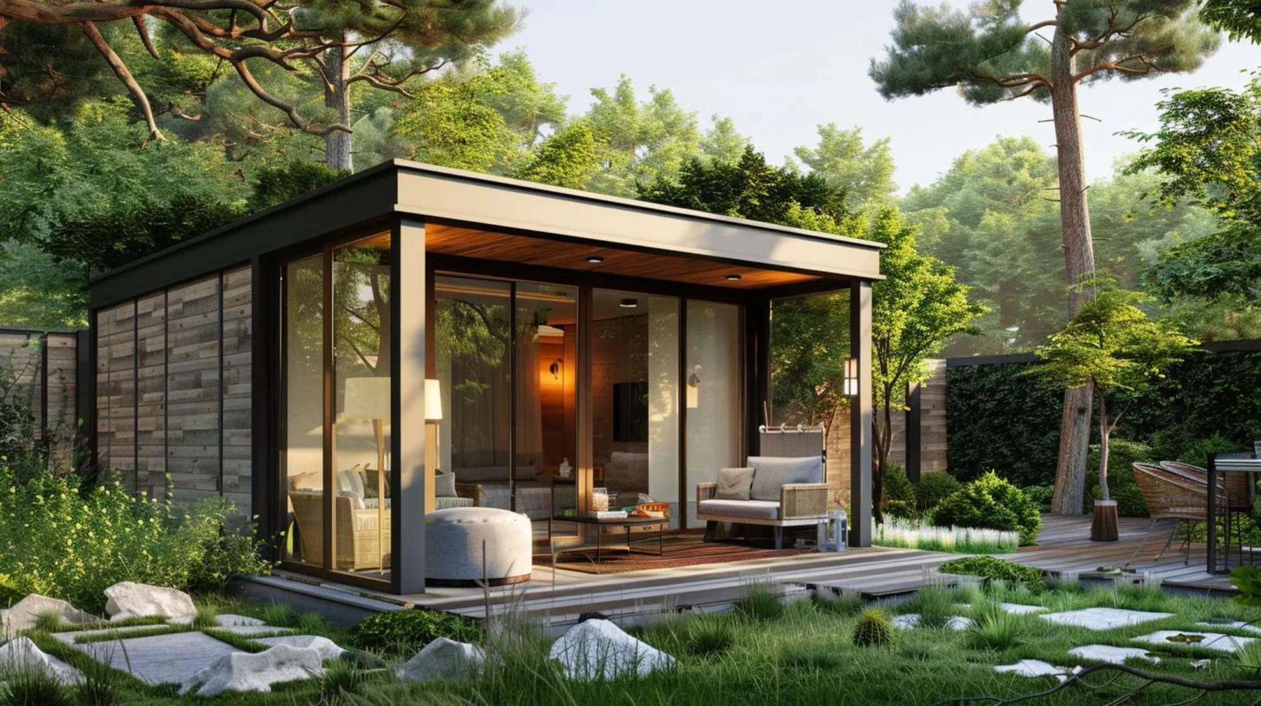 A warm, inviting she shed featuring lounge chairs and greenery, capturing What To Do With A She Shed to design a serene personal retreat