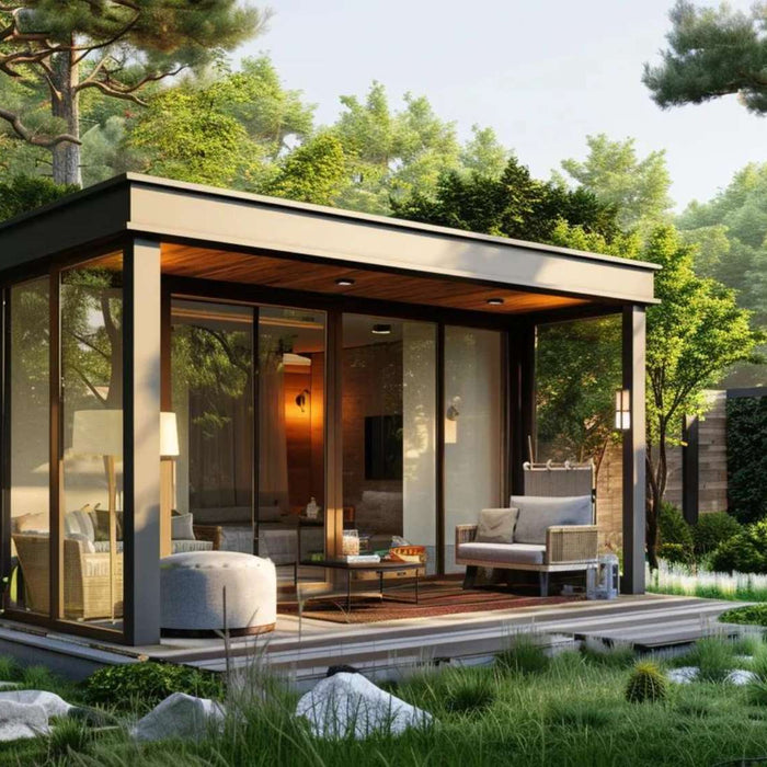 A warm, inviting she shed featuring lounge chairs and greenery, capturing What To Do With A She Shed to design a serene personal retreat