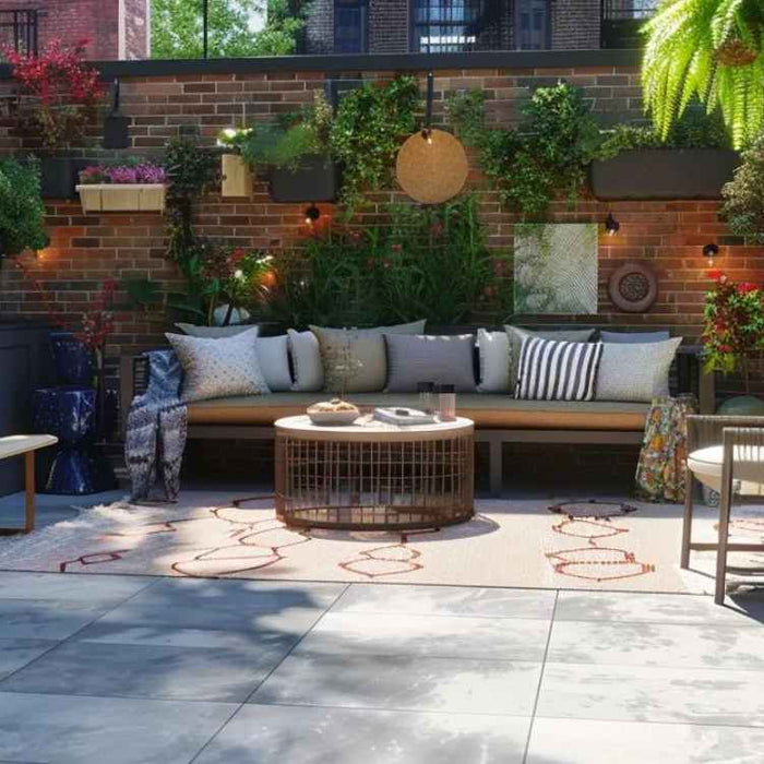 A well-designed patio uses vertical space with wall-mounted planters, combined with soft lighting and mixed textures, reflecting effective Space Planning for Small Patios and Indoor Lounges