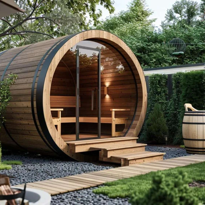 Stylish backyard she sheds designed as modern outdoor wellness retreats with wood finishes and relaxing landscaping