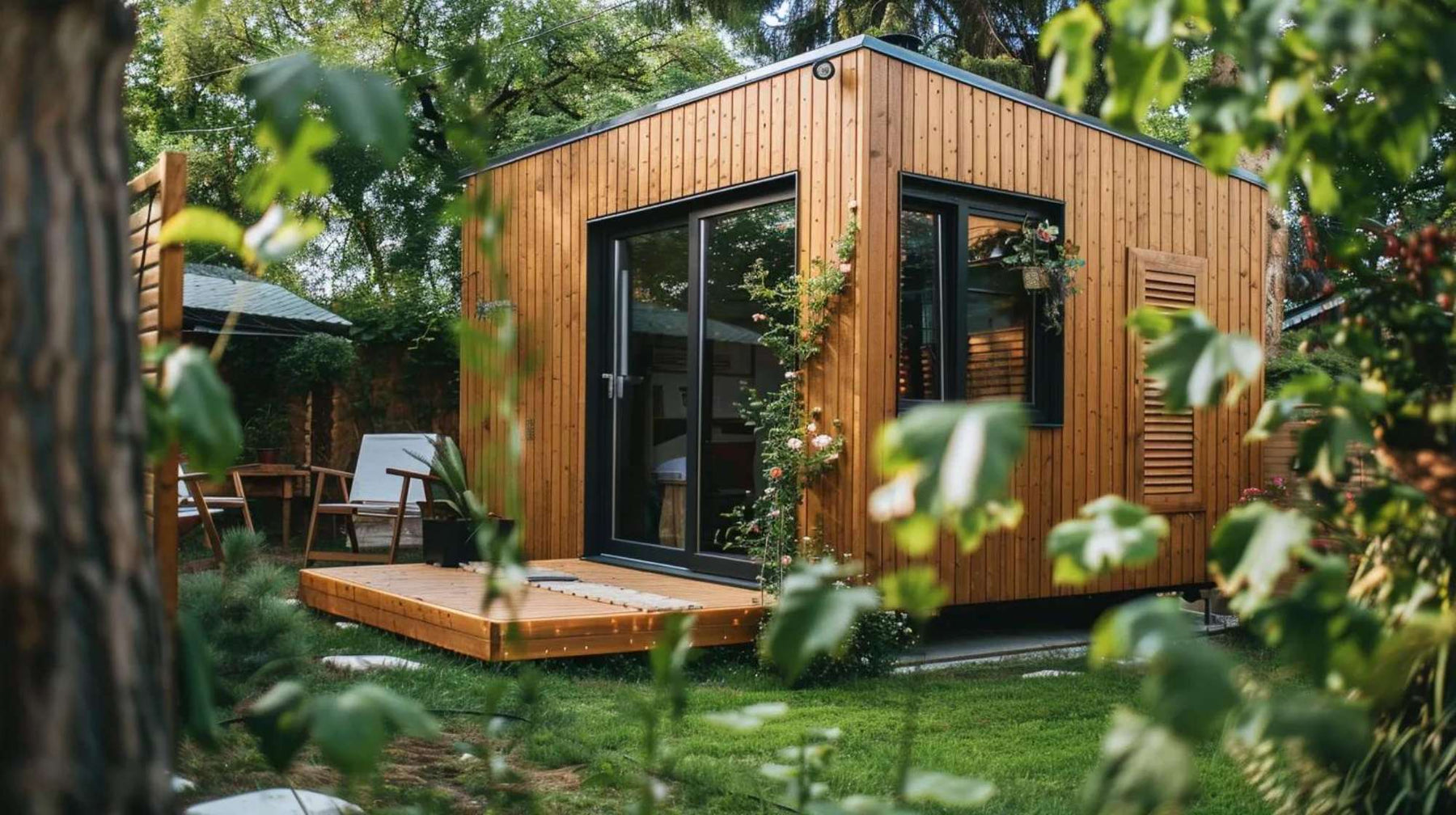 Wood backyard ADU with a small deck, showing ADU financial benefits through extra living space