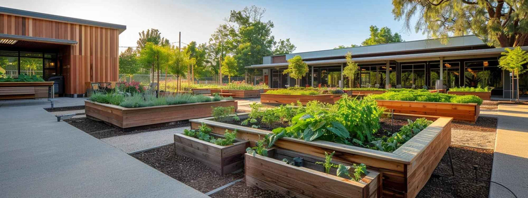 Wooden raised beds filled with leafy greens and herbs show the Best Plants for Raised Garden Beds in action