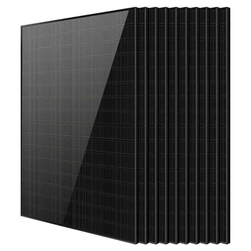 10 Sun Gold Power 450W Bifacial N-Type Monocrystalline Solar Panels displayed in a layered bundle on a white background