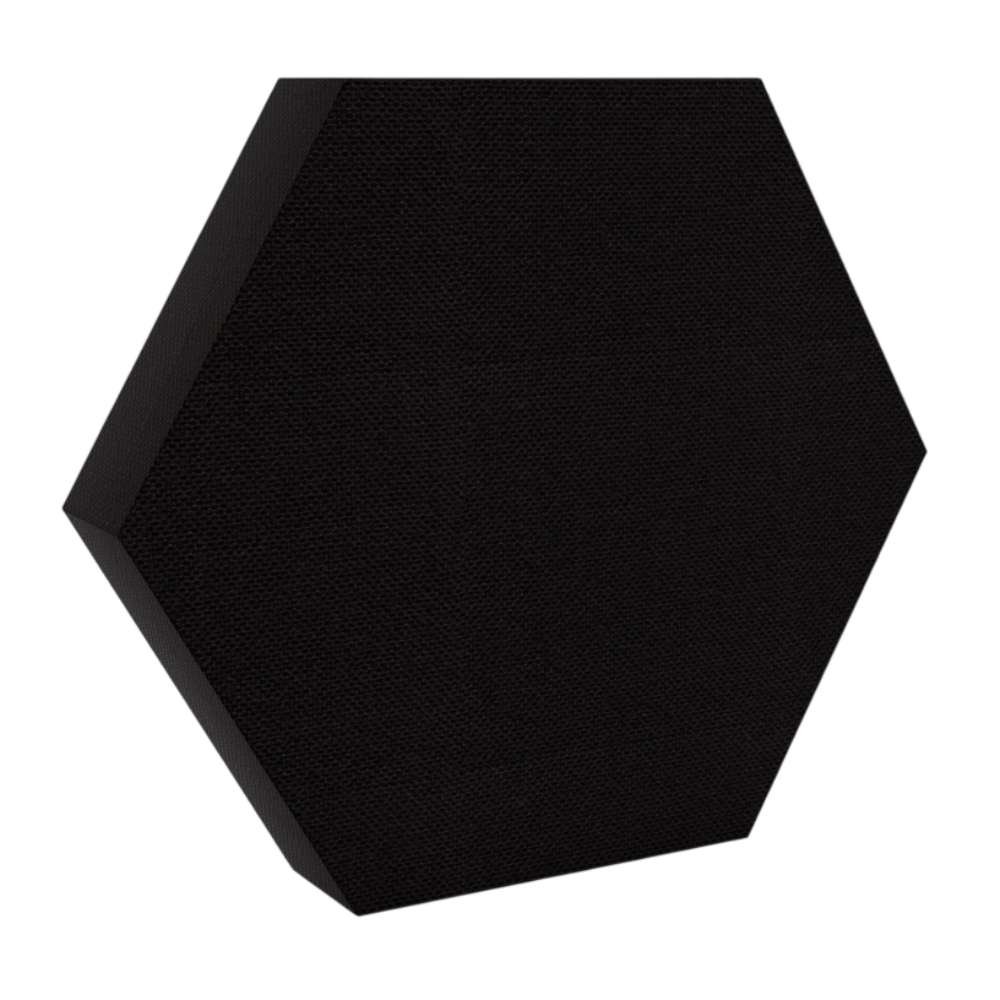 100Hz Hexagon Black GIK Acoustics DecoShape Acoustic Panel in a hexagonal shape with a black fabric finish